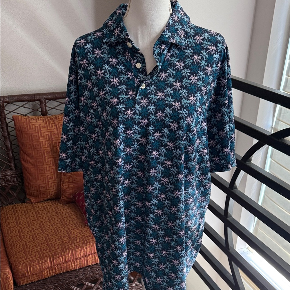 Daniel Cremieux Men's Tropical Palm Print Polo in Teal and Pink